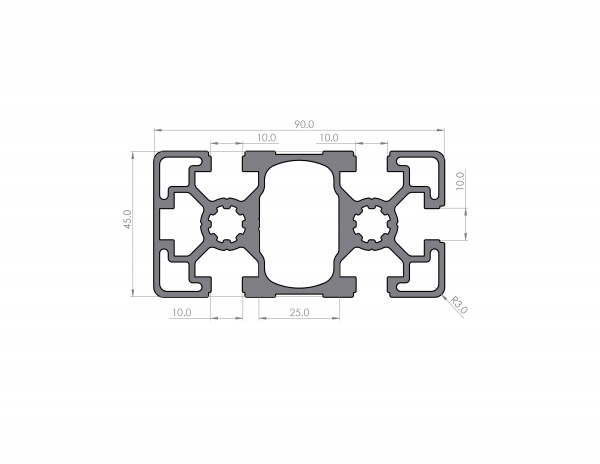 Aluminum profile 45x90 slot 10 Light B-type 1N